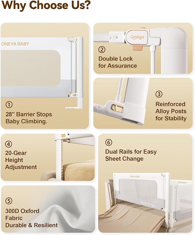 Bed Rails for Toddlers 3 Pack, Thickened & Reinforced Baby Rail Guard with No-Nail Design, Height Adjustable Toddler Rails for King Size Bed, Kids Safety Bed Side Rails, (74.8x78.7x78.7in)