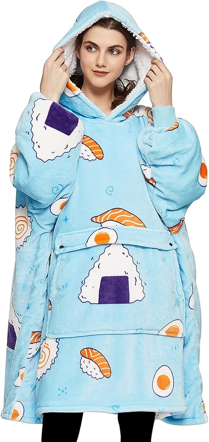 KFUBUO Wearable Blanket Hoodie for Adults Sherpa All Patterns Sushi Oversized Sweatshirt Blanket with Pockets Cute Birthday Gifts for Women