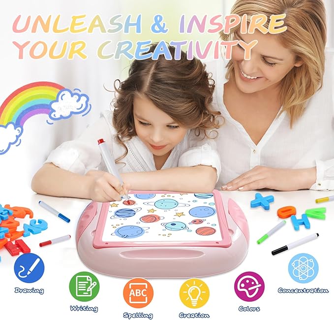 Gifts for 1-2 Year Old Girls,Toddlers Toys with Magnetic Letters and Numbers, Art Easel for Kids 1 2 Year Old, Girl Birthday Christmas Gifts (Pink)