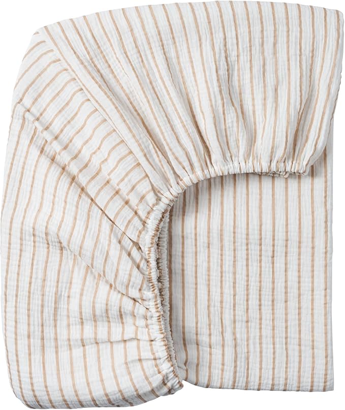 Meracorallo Muslin Fitted Crib Sheet, Soft and Breathable Baby Crib Sheet for Standard Crib and Toddler Mattresses (Neutral Stripe)