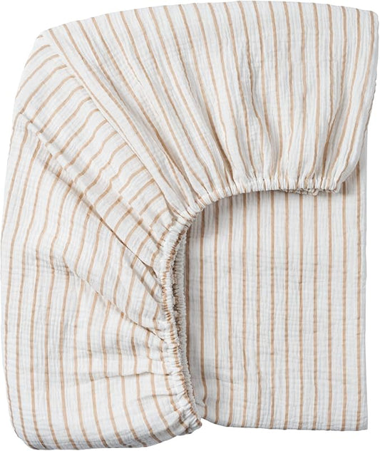 Meracorallo Muslin Fitted Crib Sheet, Soft and Breathable Baby Crib Sheet for Standard Crib and Toddler Mattresses (Neutral Stripe)