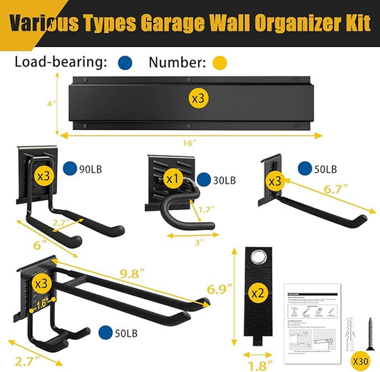 KOFANI Heavy Duty Garage Wall Organizer with 700LB Capacity, 48Inch Garage Tool Organizer Wall Mount and Garden Tool Organizer with Adjustable Tool Rack for Garage Shed Yard Storage