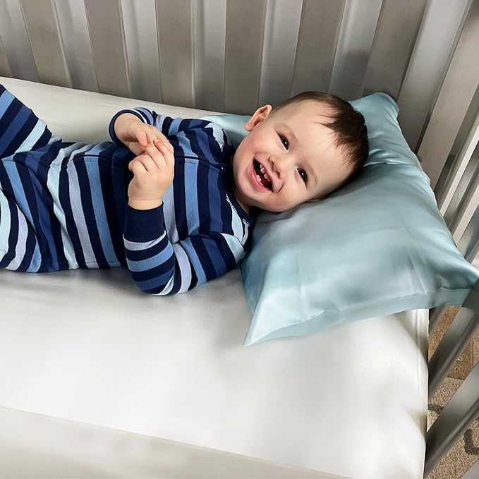Mulberry Park 19 Momme Silk Pillowcase for Kids & Toddlers - Prevents Bed Head & Frizz, Gentle on Delicate Skin & Hair - Grade 6A Pure Mulberry Silk - 13" x 19" / Bedtime Blue