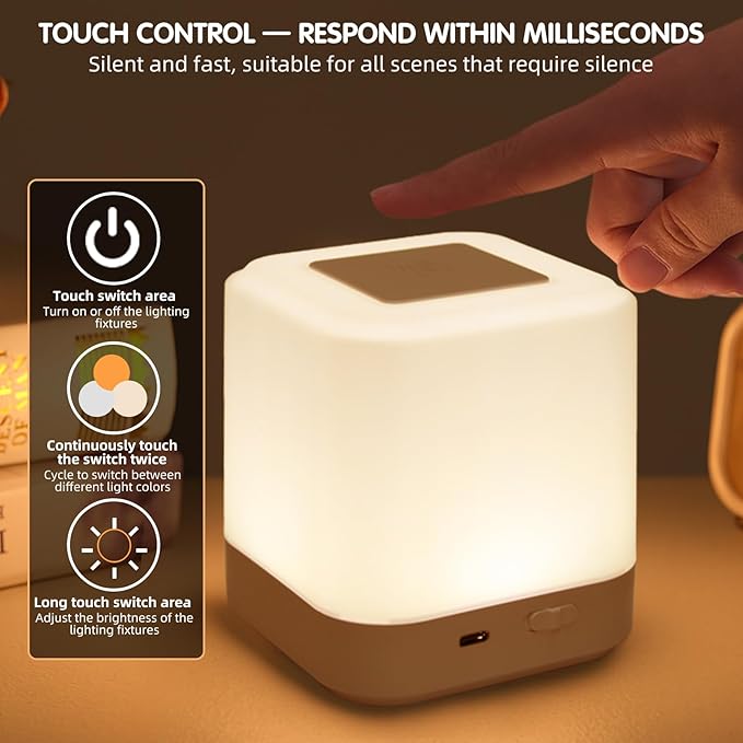 LIPKAHH Touch Lamp for Nightstand,Speech Control Bedside Lamp Touch Control for Bedrooms,Smart Rechargeable Night Light,Eye Caring Battery Dimmable Night Lamp for Nursery Kids & Adult