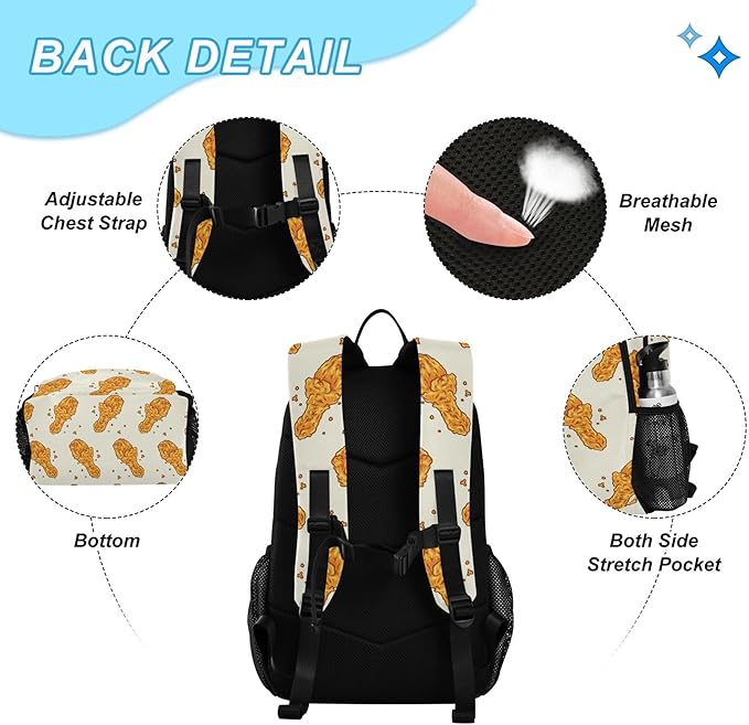 Jucciaco Fried Chicken Backpack with Lunch Bag, School Travel Backpack for Boys Girls Kids Backpacks Set