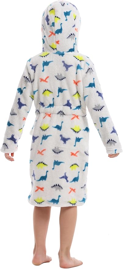 Toddler Robes Cute Pattern Bathrobe Unisex Kids Robe Baby Flannel Hoodie Pajamas Sleepwear