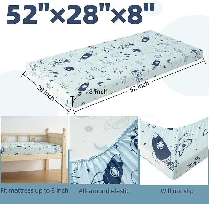SDIII 2 Pack Astronaut Space Crib Sheets for Boys Girls 52×28 Stretchy Microfiber Jersey Knit Space Sheet for Standard Crib and Toddler Mattress
