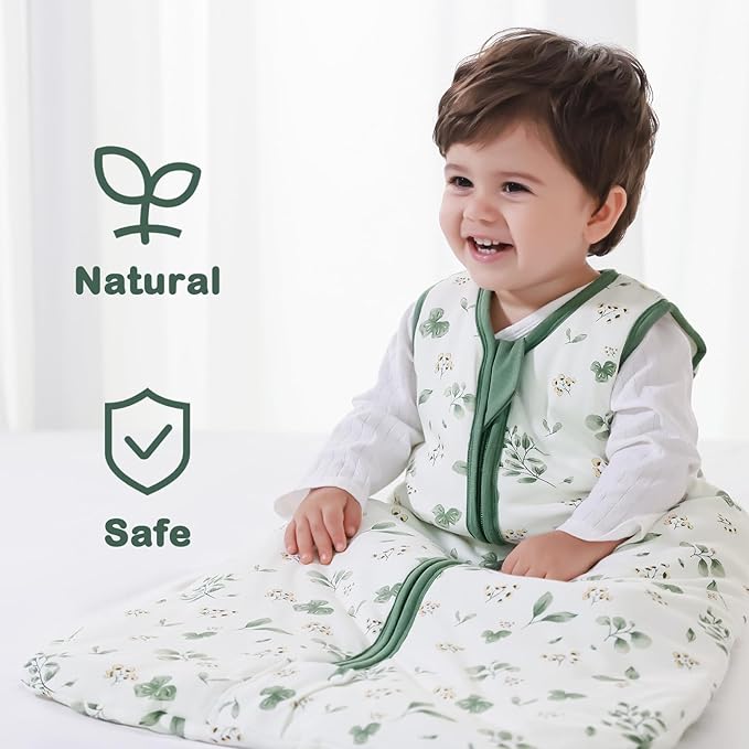 Mosebears Sleep Sack Baby Winter Wearable Blanket with 2-Way Zipper,2.5 TOG Cotton Sleep Sack Unisex(Plant,0-6 Months)