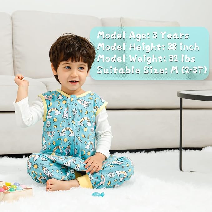 WONDAY Toddler Sleep Sack with Feet, 0.5 Tog Sleeping Sacks for Walking with Legs 2T 3T