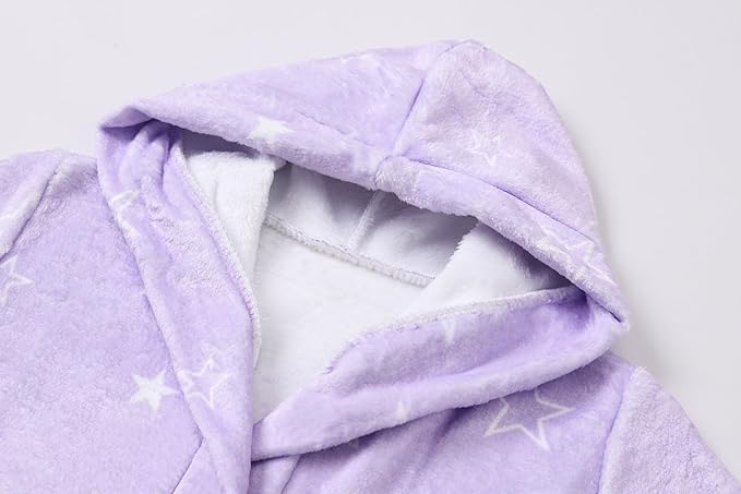 Umeyda Girls Fleece Hooded Robes, Warm Printed Bath Robe for Kids Soft Fuzzy Bathrobe for Gifts