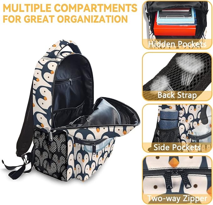 COOPASIA Cute Penguin Backpack, 16 Inch Animal Theme Bookbag with Adjustable Straps, Durable, Lightweight, Large Capacity, School Backpack for Kids Girls Boys