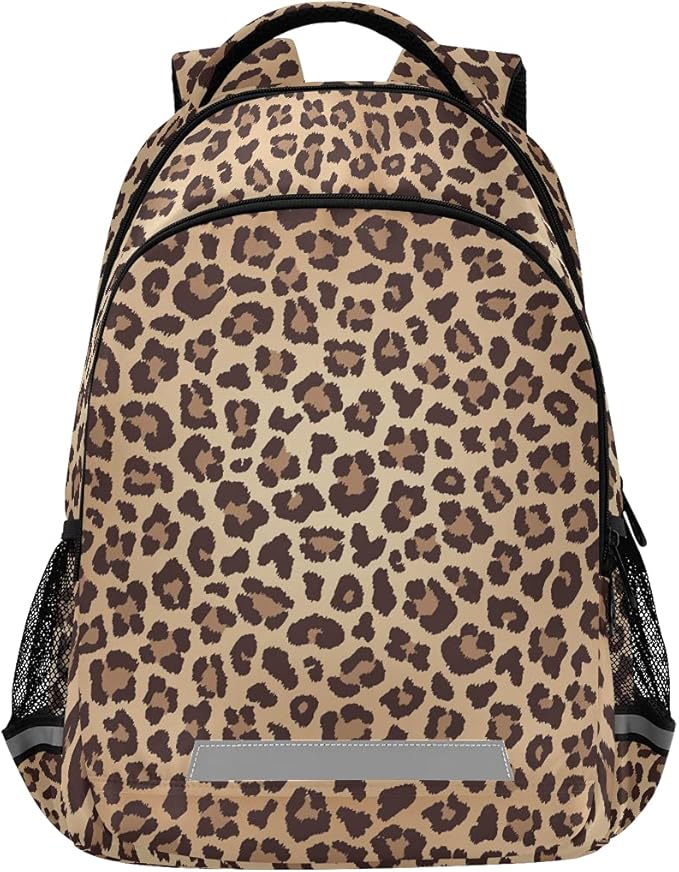 MNSRUU School Backpack with Chest Strap, Leopard Beige Brown Texture Laptop Backpack One Size