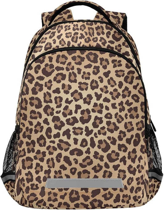 MNSRUU School Backpack with Chest Strap, Leopard Beige Brown Texture Laptop Backpack One Size