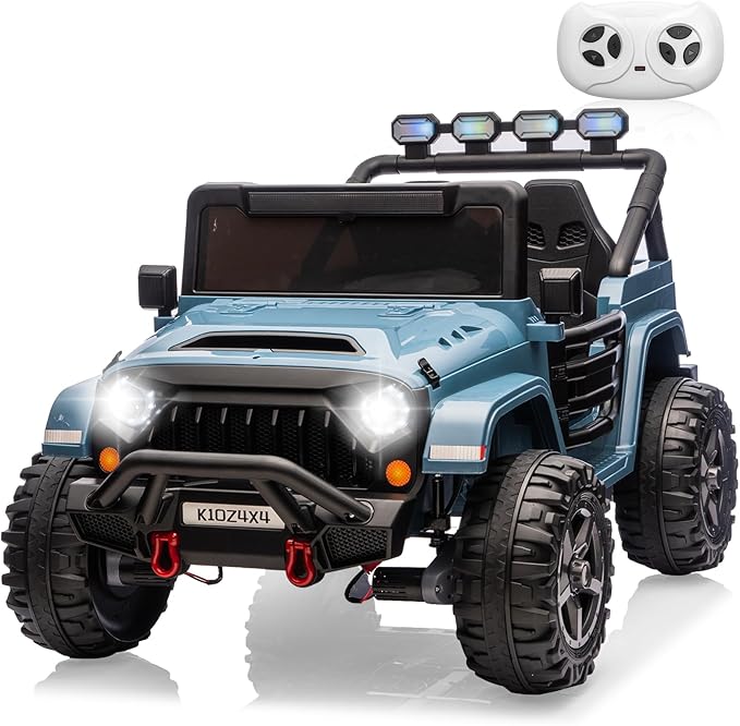 24V Ride on Toys for Big Kids, 2 Seater Ride on Car w/Remote Control, 4x4 Ride-on Truck with 4 Motors, 3 Speeds Adjustable, 4 LED Lights, Bluetooth & Music, Electric Car for Kids Toddlers 3-8, Blue