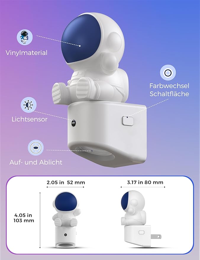 L LOHAS LED Night Light for Kids, 3D Space Night Light Plug in, Dusk to Dawn Nursery Night Lights, RGB+Soft White 3000K, 3 Lighting Modes, Room Decor, Children
