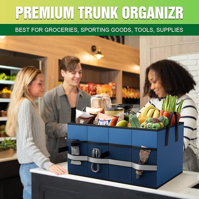 K KNODEL Car Trunk Organizer, Collapsible Car Trunk Storage Organizer, Car Organizer and Storage for SUV, Truck, Sedan (Small, Blue)