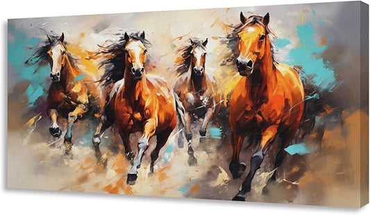 KUNHAAH Wall Art Canvas Painting Running Horse 1 Piece Symbolizes Success and Power Abstract Artistic Background Picture Poster Print Framed Ready to Hang for Living Room Bedroom 71x36inch