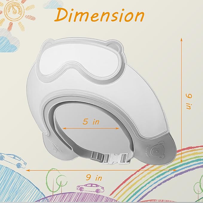 Baby Shower Cap Shield, Shower Cap for Kids, Visor Hat for Eye and Ear Protection for 0-9 Years Old Children, Cute diving goggle Shape Makes The Baby Bath More Fun (Grey)