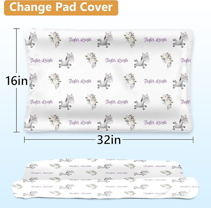 Personalized Crib Bedding Set - 4 Piece Custom Gift Donkey Crib Bed Set with Name, Soft Double Layer Blanket Set for Infant Baby Girl, Nursery Bedding Set for Toddler Boys
