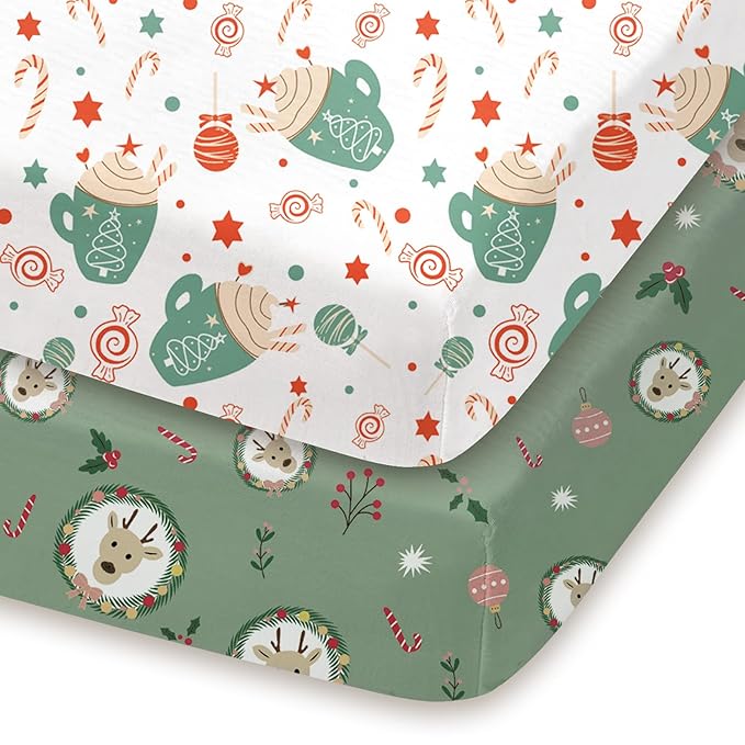 Pack and Play Sheets Fitted, Mini Crib Sheets 2-Pack for Pack N Play Mattress, Stretchy Playard Sheet, Soft and Breathable