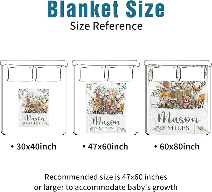 Custom Name Crib Bedding Set 3-Piece – Animal Stump Design Baby Bedding Set with Personalized Soft Blanket, Fitted Sheet, Changing Pad Cover – Ideal Newborn Gift for Boys and Girls