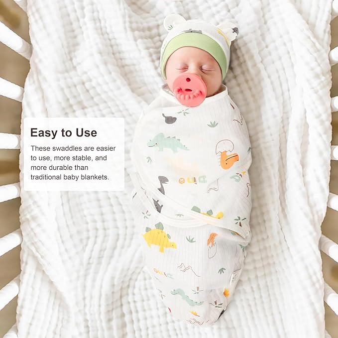 DRESHOW BQUBO 3 Pack Baby Swaddle Sleep Sacks Baby Swaddling Blanket Wrap Newborn Swaddle Sack with Bear Ears Hat for Boys Girls 6-12 Lbs Newborns & 0-3 Months Girls Boys
