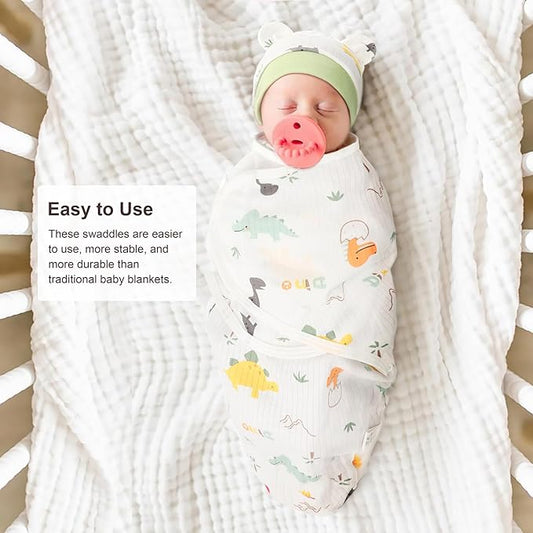 DRESHOW BQUBO 3 Pack Baby Swaddle Sleep Sacks Baby Swaddling Blanket Wrap Newborn Swaddle Sack with Bear Ears Hat for Boys Girls 6-12 Lbs Newborns & 0-3 Months Girls Boys