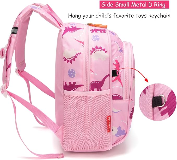 JinBeryl Toddler Backpack for Boys or Girls, Little Kids Backpack for Preschool or Kindergarten (Dinosaur Pink, Small)