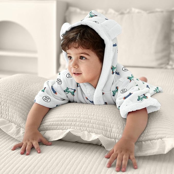 VOOVA & MOVAS Toddler Hooded Poncho Towel with Bear Ear, 0-3Years | 100% Cotton, Ultra-Soft & Absorbent | Gentle for Sensitive Skin, Bath, Pool & Beach Towel | Newborn, Crocodile
