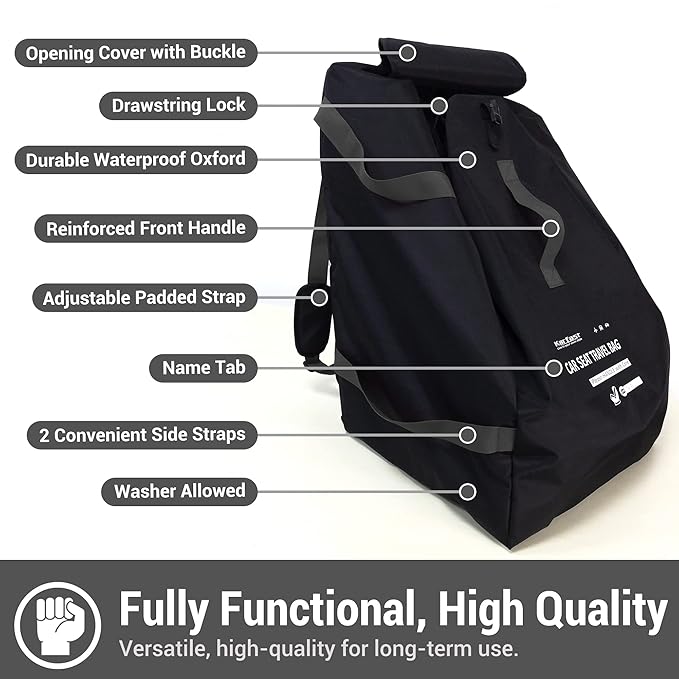 ProFaster Car Seat Travel Bag Backpack for Air Travel Universal Infant Carseat Gate Check Bag Cover for Airplane, Foldable with Pouch, Gray