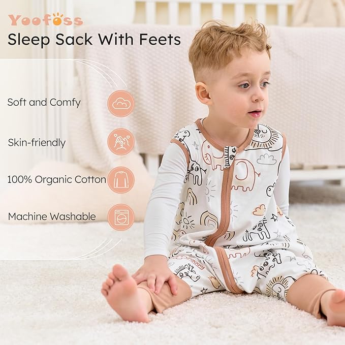 Yoofoss Toddler Sleep Sack With Feet 12-24 Months 100% Organic Cotton Baby Sleep Sack with Legs Toddler Wearable Blanket with 2-Way Zipper