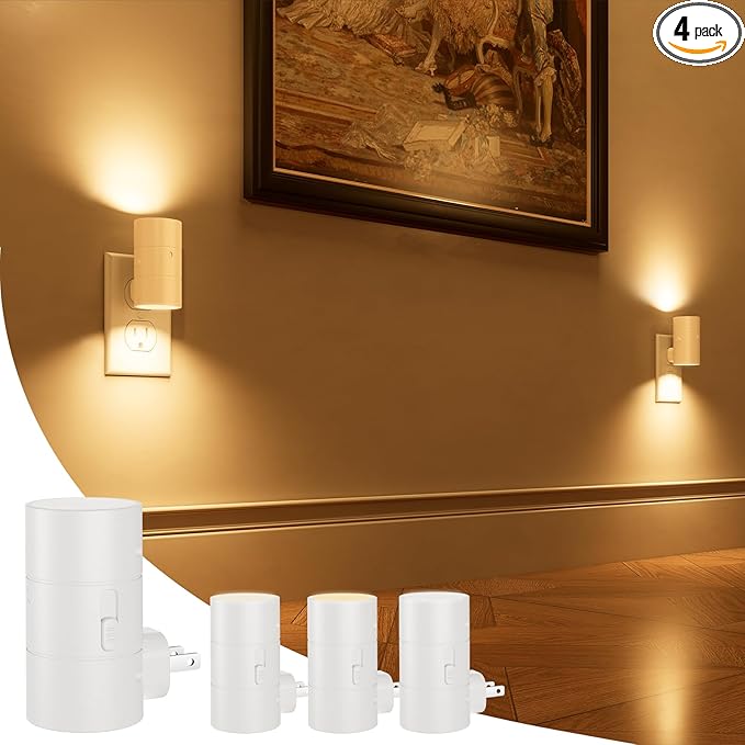 NIORSUN Night Lights Plug into Wall, Dimmable with 3 Color Modes & Auto On/Off Sensor, Ultra-Slim Nightlight for Hallway, Bathroom, Bedroom, Nursery, Kitchen (4 Pack, White)