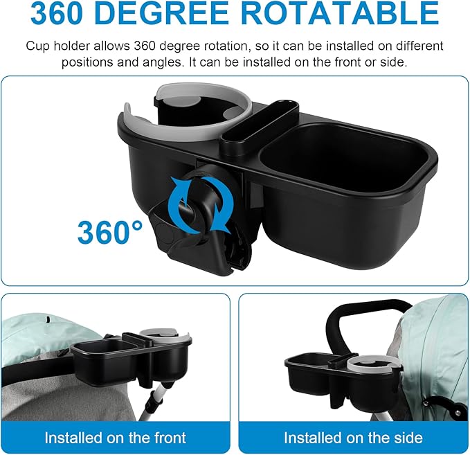 Accmor Stroller Cup Holder with Tray, Universal Cup Holder Tray for Uppababy Nuna Doona Strollers, Bottle Drinks Holder for Stroller, Wheelchair, Walker