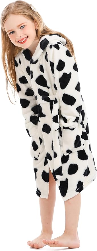 Toddler Robes Cute Pattern Bathrobe Unisex Kids Robe Baby Flannel Hoodie Pajamas Sleepwear