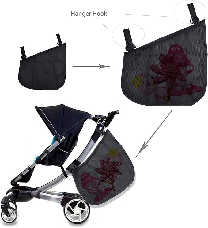 2 Pack Portable Side Sling Stroller Cargo Net ,Non-Slip and Adjustable Straps Storage Mesh Bag ,Food Storage ,Friut Storage Bag for Baby Stroller Cargo Mesh Bag Storage
