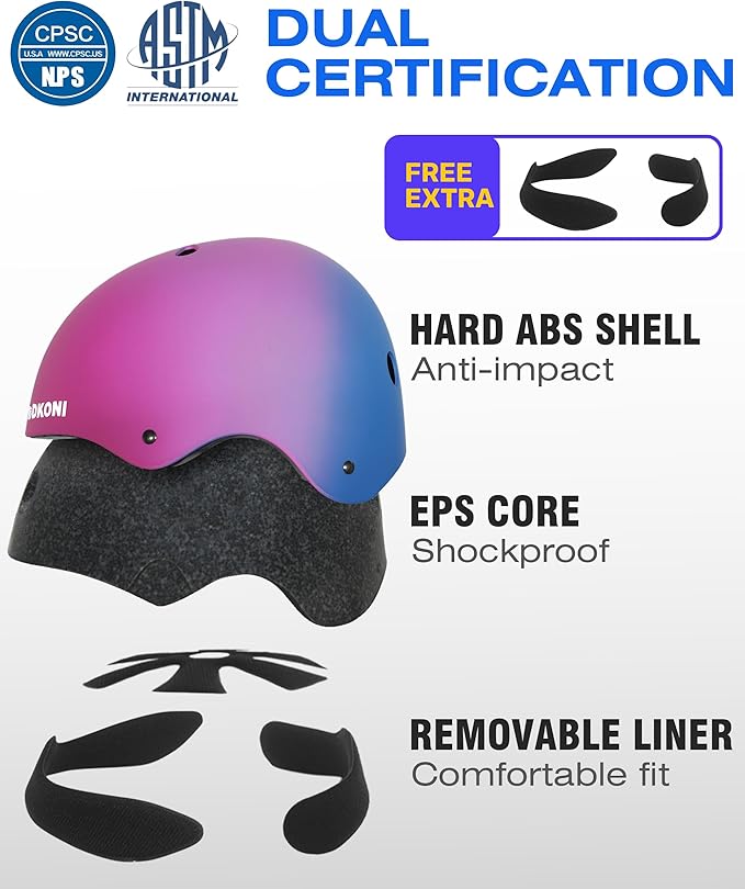 Kids Bike Helmet, Adjustable and Multi-Sport, from Toddler to Youth, 3 Sizes