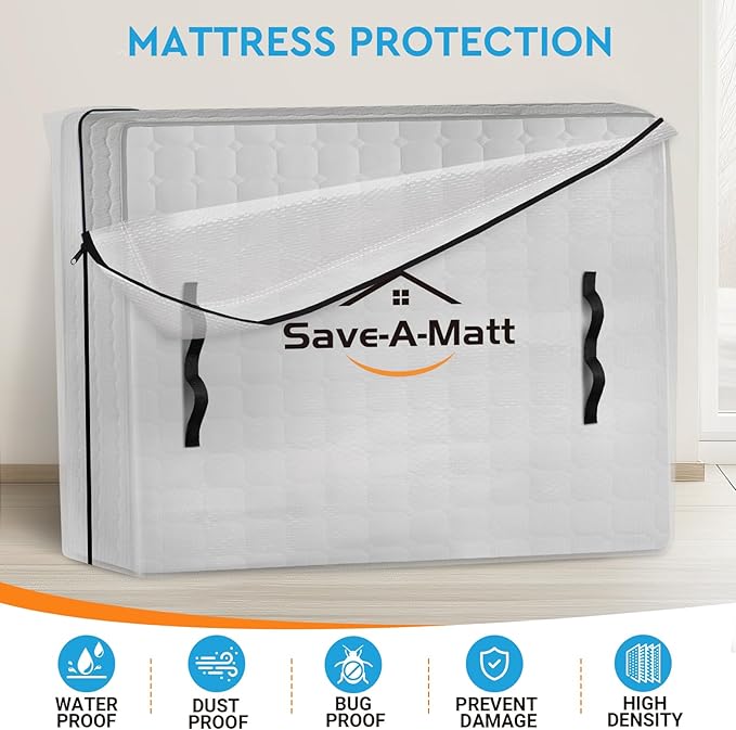 Mattress Bag for Moving and Storage, Extra Thick Mattress Cover with Heavy Duty Handles & Premium Zippers, Waterproof Mattress Storage Bag, Reusable Moving Bag (Cali-King Size)