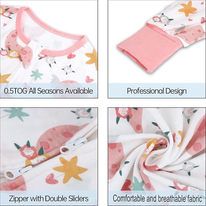 Toddler Sleeping Sack, Toddler Sleep Sack with Feet, Walker Wearable Blanket, Sleep Sack with Legs,0.5Tog（Flower 3T-5T）