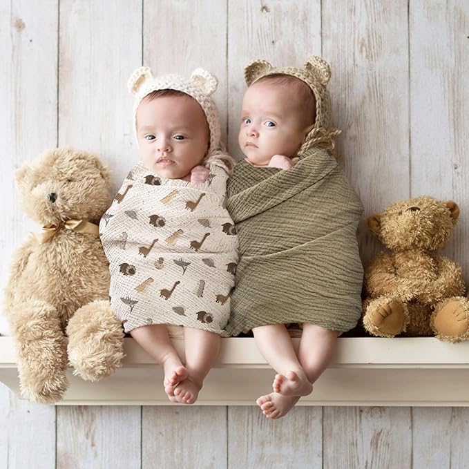 lulumoon Baby Muslin Swaddle Blankets: Soft Receiving Blanket for Newborn - Cotton Swaddling Blanket for Neutral 2Pack(Dinosaur)
