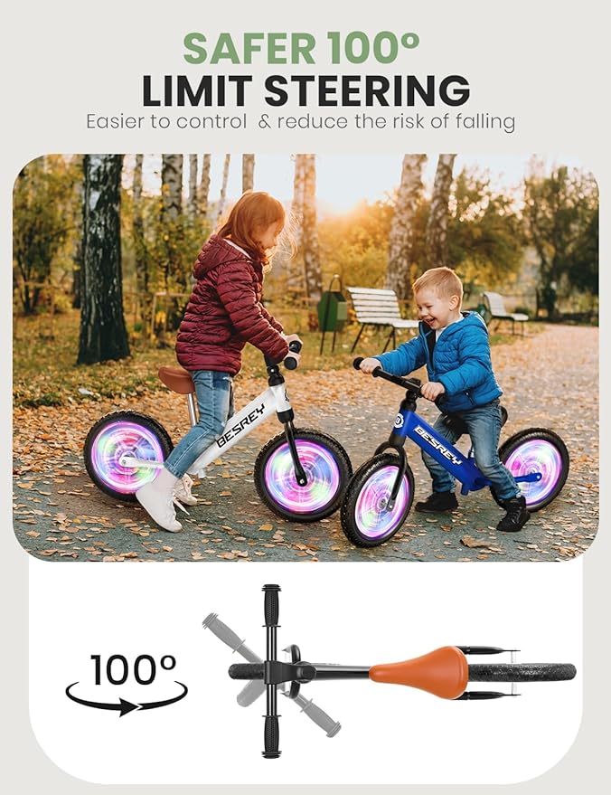 besrey Toddler Balance Bike 2 Year Old, All-Metal Frame | 12" Motion-Activated Lighting Wheels | All-Terrain | Kids Bike with Padded Adjustable Seat | Gift Bike for Boys Girls 2 3 4 5 Years Old