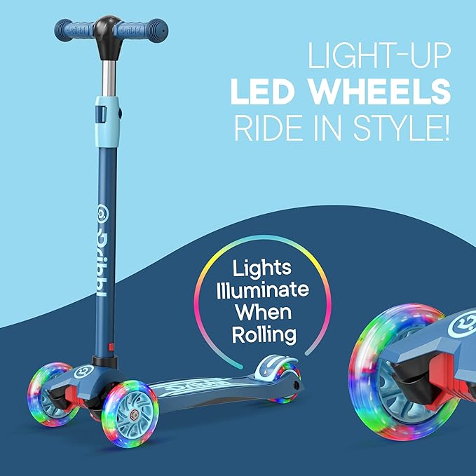 Dribbl 3-Wheel Kids Scooter - Lean-to-Steer Technology, Adjustable Height Handlebar, Wide Anti-Slip Deck, Scooter for Boys & Girls Ages 3+, Child Safety Approved, Support Riders Up to 165 lbs, Blue