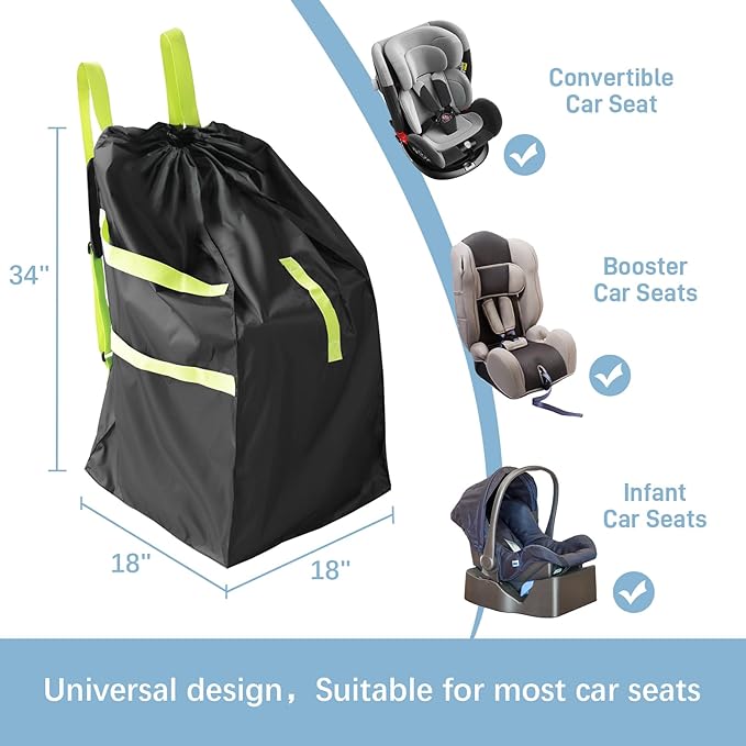 DMS PROTECTOR Car Seat Travel Bag for Airplane, Water-Resistant Gate Check Bag with Adjustable Carry Straps, Universal Fit, Durable Carseat Cover For Airplane Travel, Black