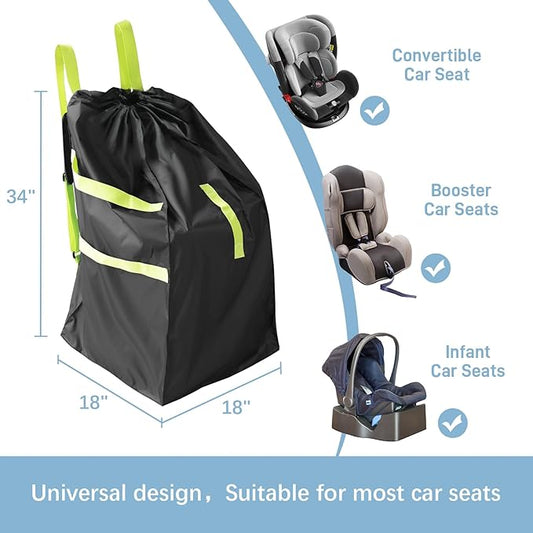 DMS PROTECTOR Car Seat Travel Bag for Airplane, Water-Resistant Gate Check Bag with Adjustable Carry Straps, Universal Fit, Durable Carseat Cover For Airplane Travel, Black