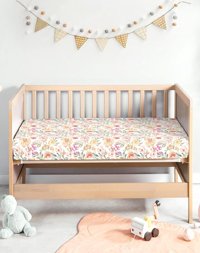 Crib Sheets for Boys and Girls, 2 Pack Fitted Baby Sheets for Standard Toddler Mattress 28" x 52", Soft Breathable Jersey Knit Baby Bedding (Golden Meadow)