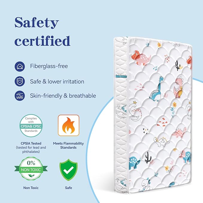 Premium 5" Crib Mattress and Toddler Mattress, Dual-Sided and Firm, Hypoallergenic Crib Mattress, Fits Standard Crib and Toddler Bed