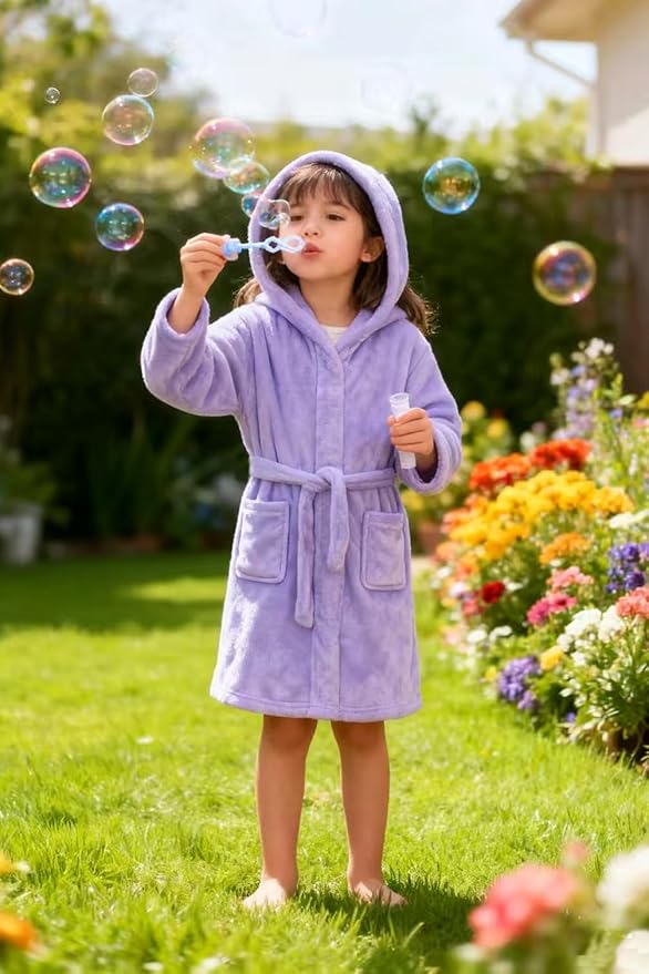 Boys Girls Robe Kids Flannel Hooded Bathrobe Sleepwear Pajamas Toddler Soft Plush Robes for Girls 2-16 Years