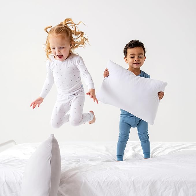 Dreamland Baby Premium Toddler Pillow and Grey Star Pillowcase, 13 x 18. Machine Washable, Ergonomic Kids Pillow + Ultra Soft Viscose Pillowcase. Mom-Owned US Business, Premium Materials