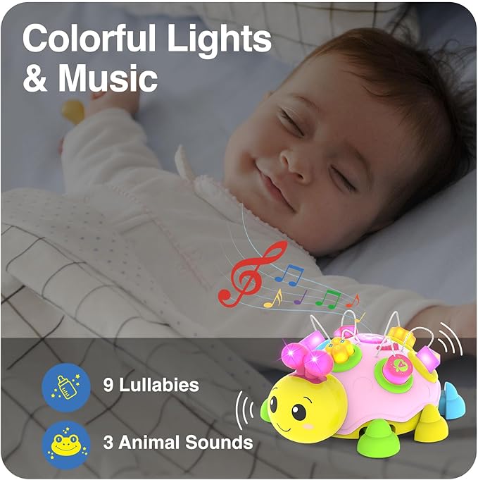 Baby Musical Ladybug Crawling Toys,Baby Toy 6-12 Months with Light-up Music, Early Educational Learning Toy, Infant Gift Toys for 7 8 9 10 11 Months 1-2 Years Old Newborn Girls (Pink)