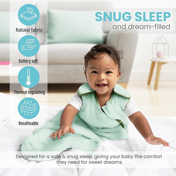 Rayon Made from Bamboo Sleep Sack 1.0 TOG 6-18 Months Unisex Baby Sleeping Bag with 2-Way Zipper Breathable Wearable Blanket Baby