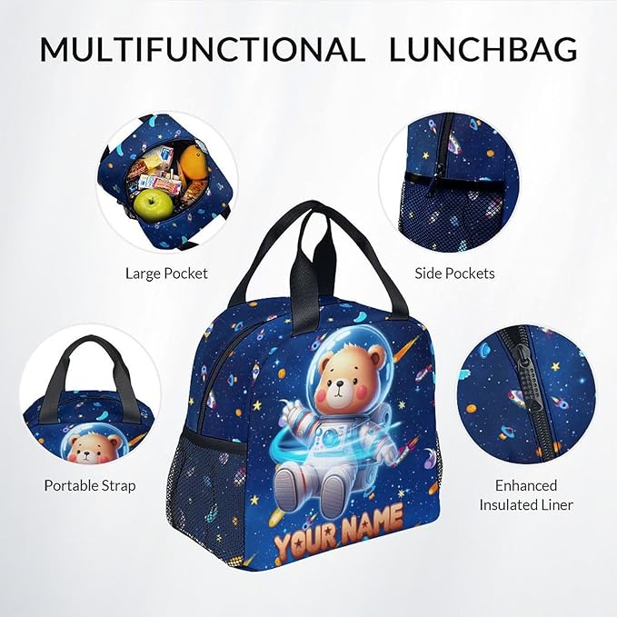 GiftoFLUX Bookbag for Boys - Personalized Bear Backpack Set for Kids Girls - Custom Backpacks for Toddlers - Planet School Bag for Kindergarten/Preschool/Elementary(17 Inch)